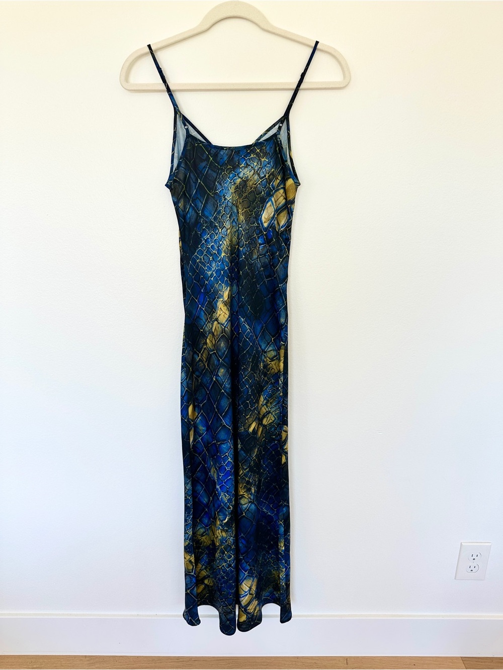 AllSaints Snake Print Maxi Slip Dress - Blue Yellow - Picture 3 of 7